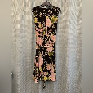 Tahari chiffon black dress with pink flowers